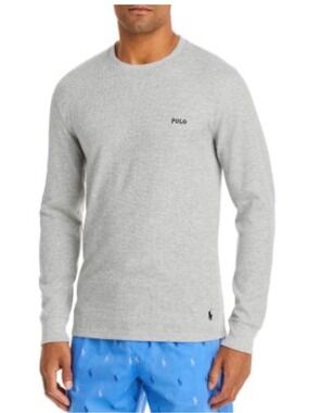 Polo Ralph Lauren Sleepwear Long Sleeve Crew Neck Waffle Knit Shirt Sz L Gray